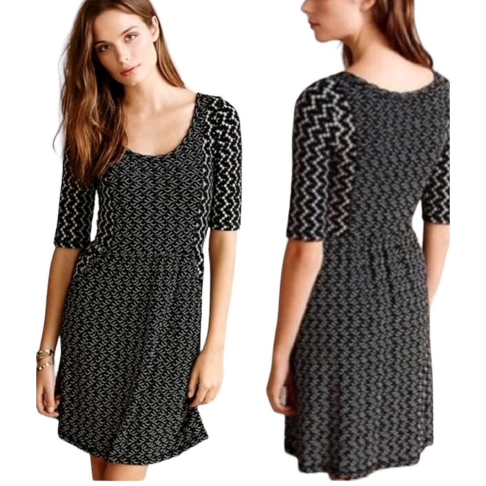 Anthropologie Saturday Sunday L Black Multi Print Textured Mini Dress Pockets